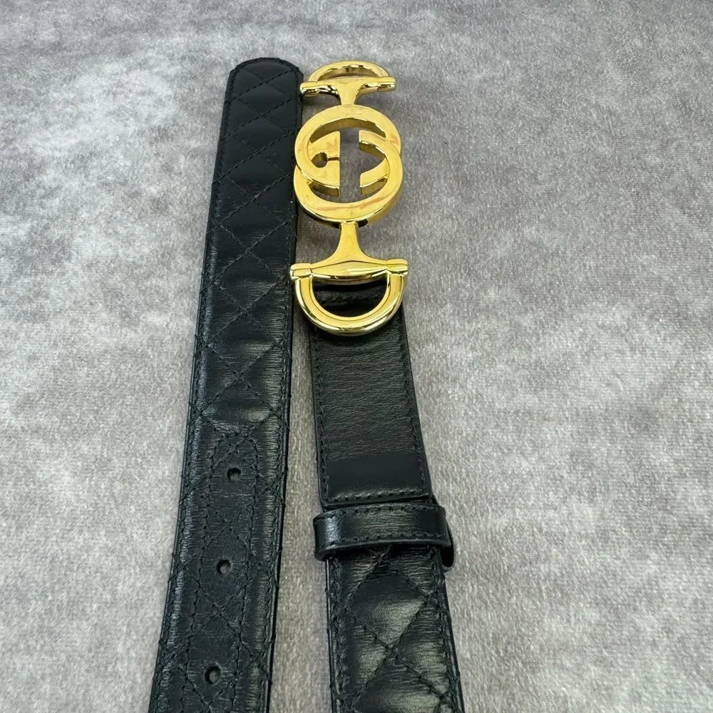 Gucci Zumi Black Leather Quilted Belt with Gold Buckle 550122 90/36 - Picture 8 of 10